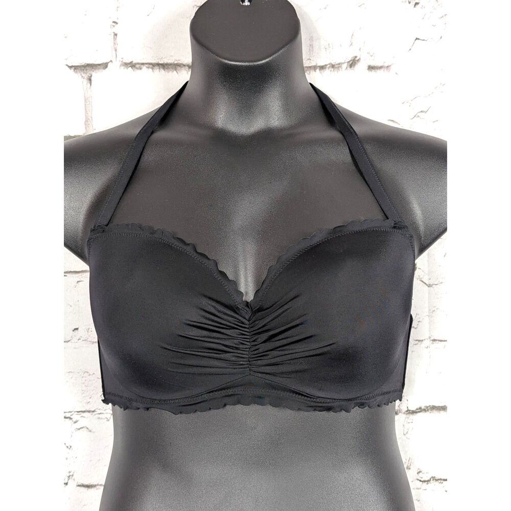 VICTORIA'S SECRET Black Scalloped Halter Bikini Top Cruise Resort Size 36DD